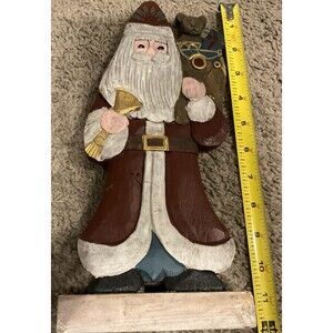 Vintage Carved 11.5 in Wood Santa Hand Carved Folk Art Santa Claus